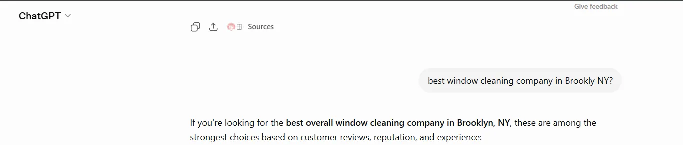 ChatGPT query for Brooklyn window cleaning