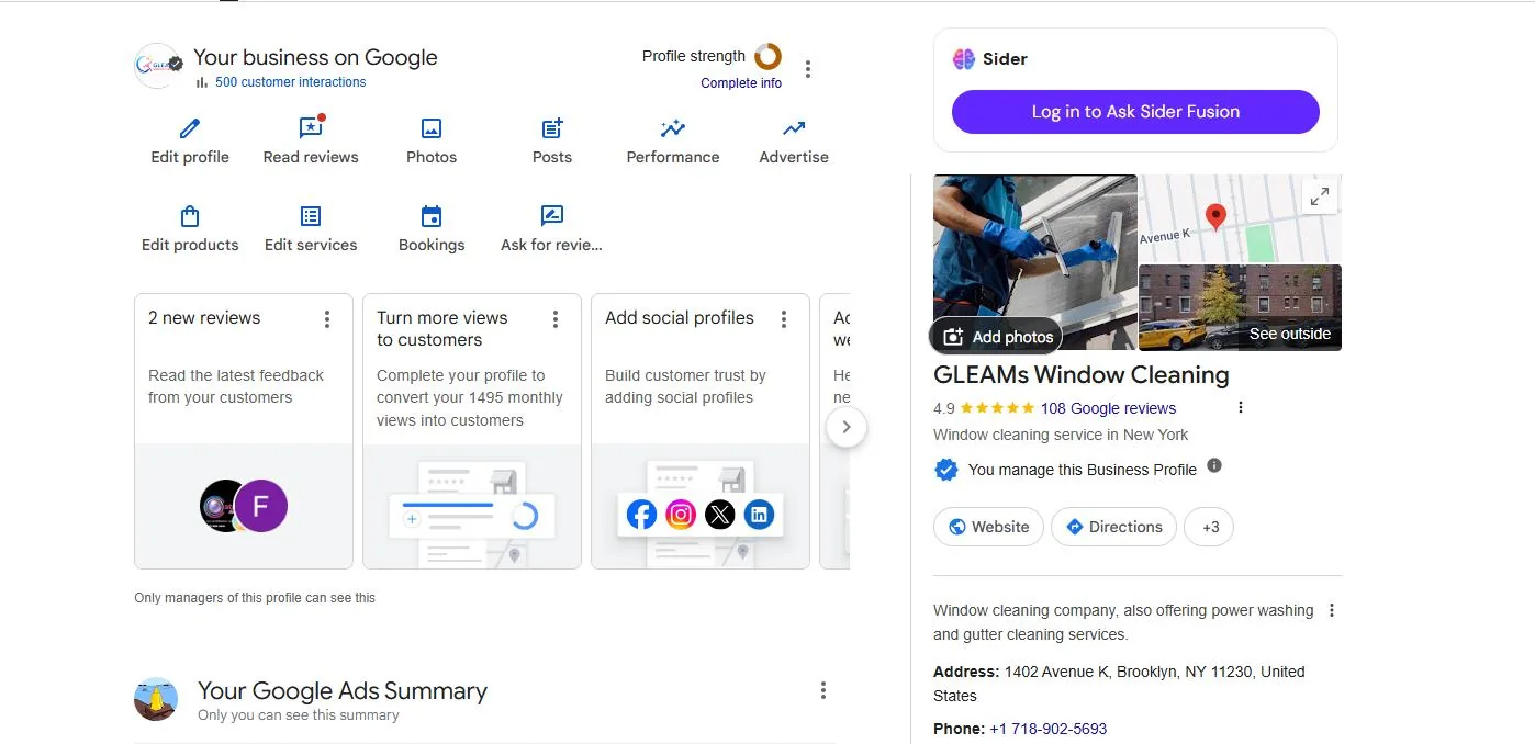 GLEAMs GBP dashboard